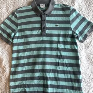 Lacoste Polo with Aqua and Charcoal Stripes size 4